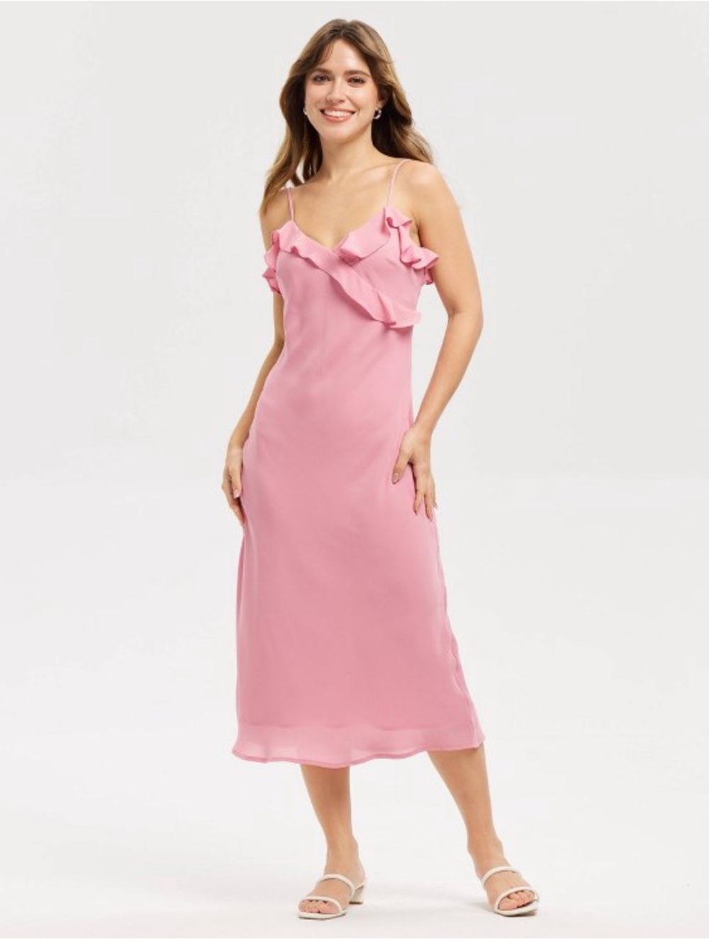 A New Day Women's Ruffle Hem Midi Slip Dress Mauve Pink Sz Small NWT